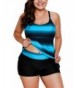 Tankini Boyshort Striped Swimwear Swimsuit