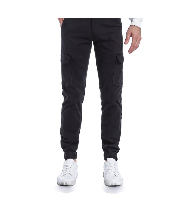 Men's Premium Cargo Pants Twill Cargo Jogger Pants - Black - CE189I5X4NY