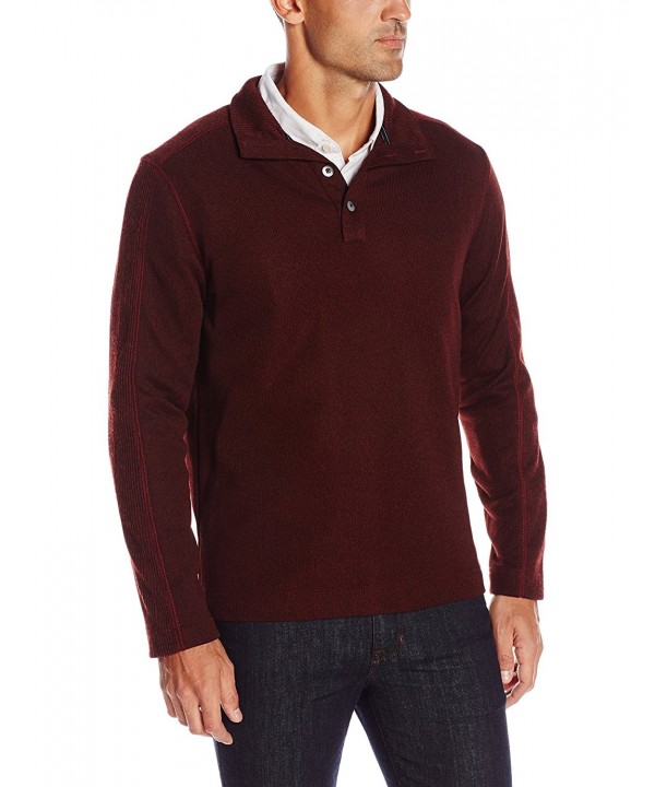 Men's Solid Button Mock Sweater Fleece - Red Pinot Noir - CQ12JFK5SXB