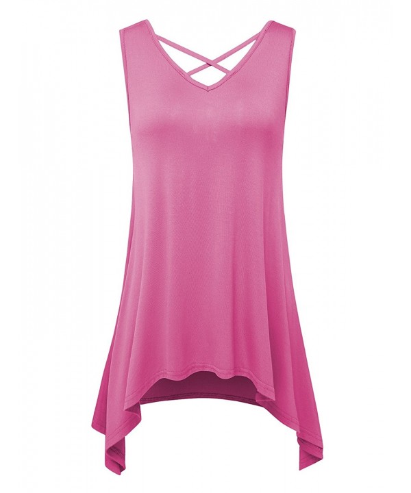 Womens Plus Size Tank Tops Criss Cross Sleeveless Tunic - Rose Red ...