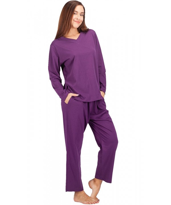 Womens Pajama Sets Cotton Sleepwear Long Sleeve PJ Set - Purple ...