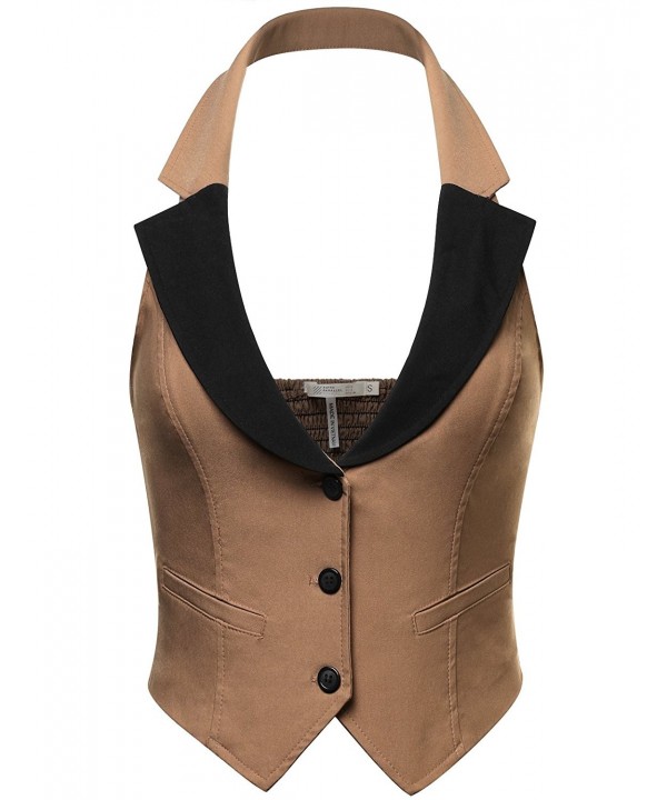 Womens Stretchy Cropped Halter LATTE