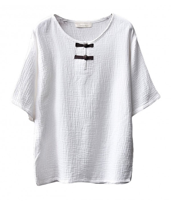 Women's Chinese Frog Button Cotton Linen Blouses Short Sleeve Tops ...