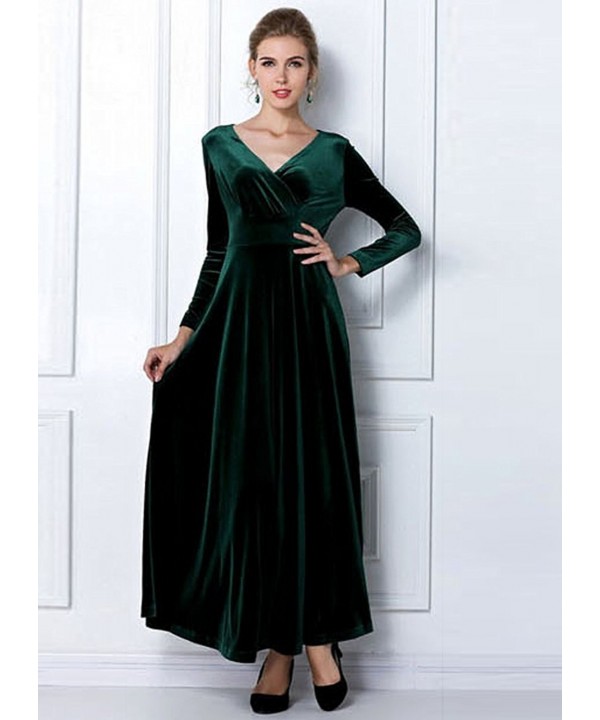 Women's Emerald Green Christmas Long Velvet Maxi Dress - Emerald Green ...