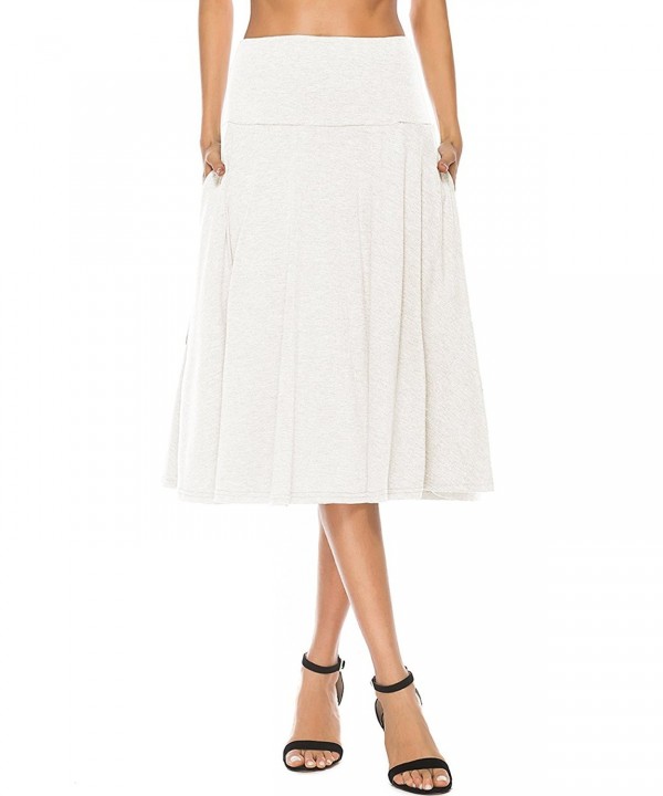 Women's Pocket Basic Solid Stretch Fold-Over Flare Midi Skirt - White ...