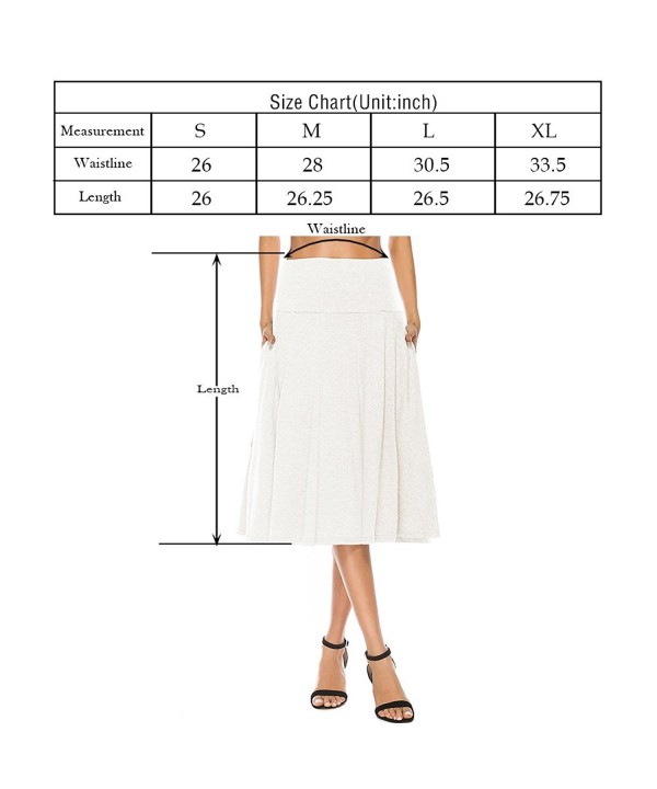 Women's Pocket Basic Solid Stretch Fold-Over Flare Midi Skirt - White ...
