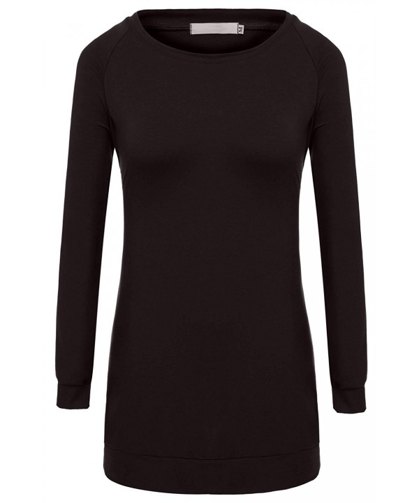 Women's Cotton Crewneck Long Sleeve Raglan Tunic Sweatshirt Tops - Dark ...