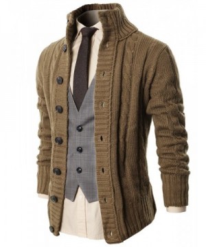 Mens Casual Stand Collar Cable Knitted Button Down Cardigan Sweater ...