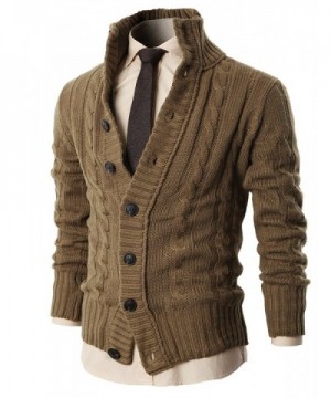 Mens Casual Stand Collar Cable Knitted Button Down Cardigan Sweater ...