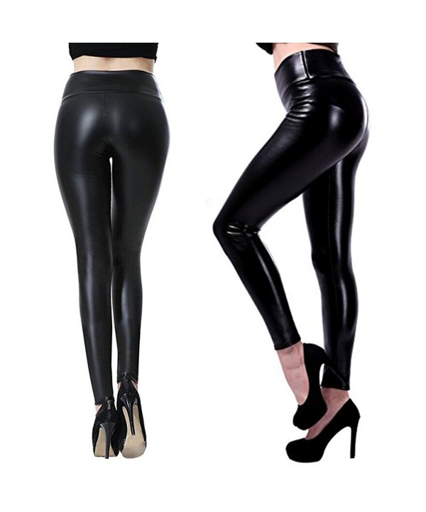 GUGER Stretchy Leather Leggings Waisted