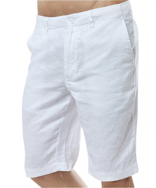 Men's Comfy Mid-Rise Light-Weight Linen Beach Shorts Five Pants - White ...