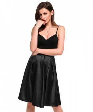 Women Classic High Waisted A-Line Knee-Length Pleated Midi Skater Skirt ...