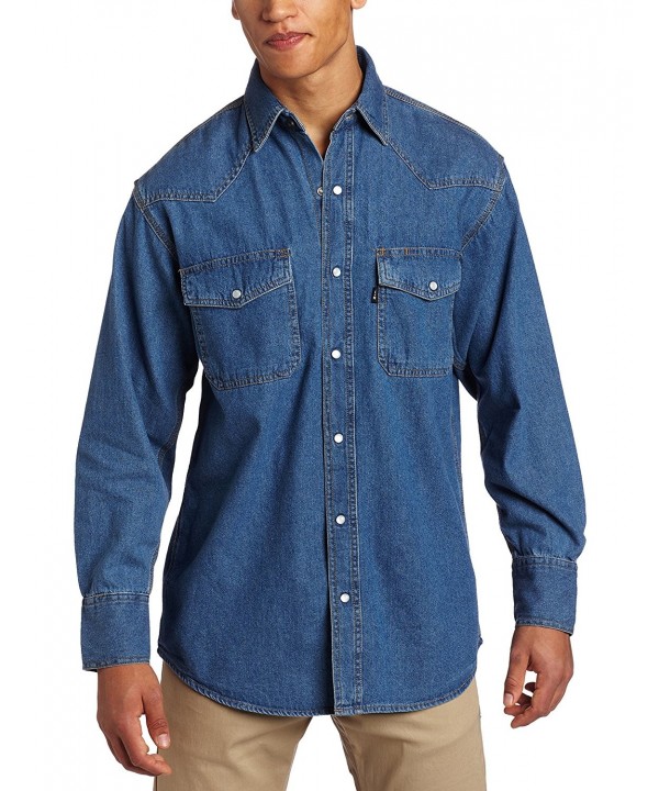 Men's Big & Tall Long Sleeve Western Snap Denim Shirt - Denim - CM111UKLJIX