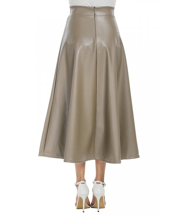 Women High Waisted Skirts Full Long Pleated A Line Faux Leather Swing ...