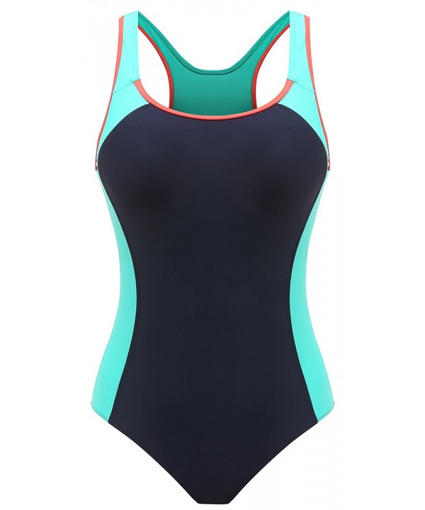 Women's Backless Splice One Piece Swimsuit Sports Swimwear - 1-lake ...