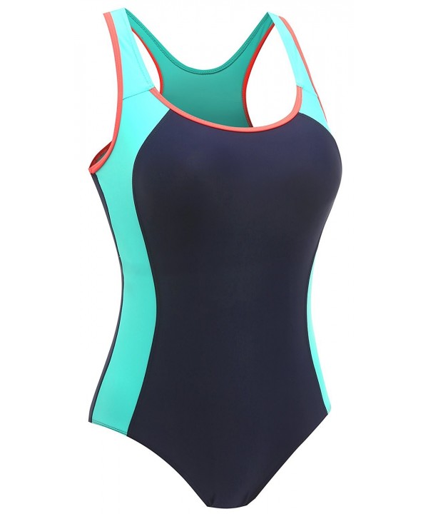 Women's Backless Splice One Piece Swimsuit Sports Swimwear - 1-lake ...