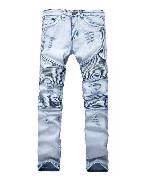 Men's Ripped Destroyed Distressed Slim Fit Jeans Biker Jeans - 02 Light ...