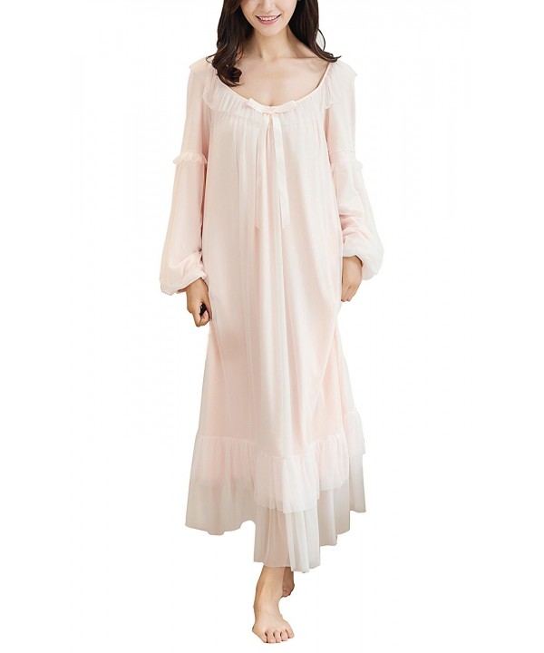 Womens Victorian Style Long Mesh Nightgown-Long Sleeve Wedding Nightie ...