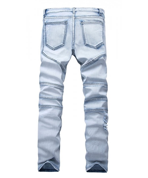 Men's Ripped Destroyed Distressed Slim Fit Jeans Biker Jeans - 02 Light ...