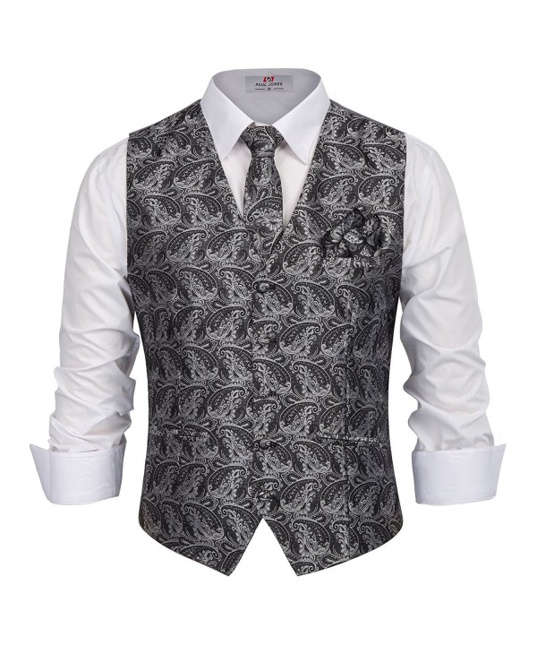 Men's Paisley Tux Vest & Tie & Handkerchief 3-Piece Set For Suit or ...