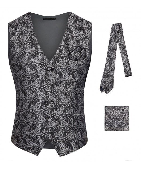 Men's Paisley Tux Vest & Tie & Handkerchief 3-Piece Set For Suit or ...