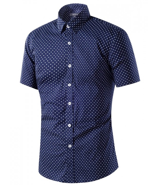 Men's Casual Dress Cotton Polka Dots Short Sleeve Fitted Button Down ...