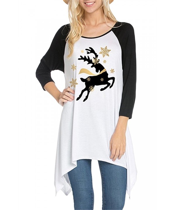 Chvity Sleeves Reindeer Christmas T shirt