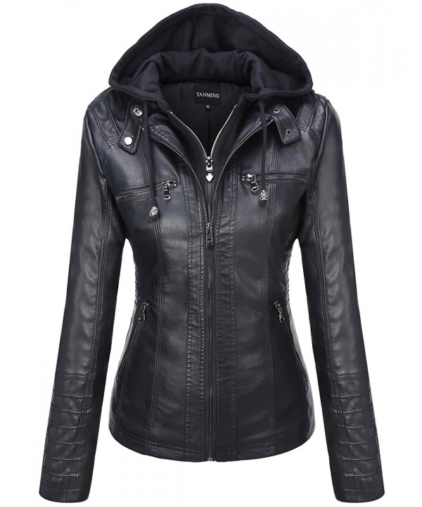 Tanming Womens Hooded Leather Jackets