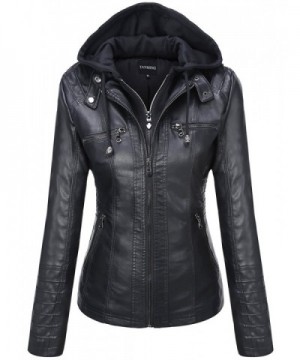 Tanming Womens Hooded Leather Jackets