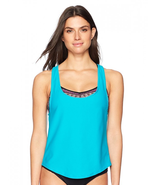 Women's Swimwear 2-In-1 Tankini Top - Turquoise/Ziggy Mist - CR18643MSGM