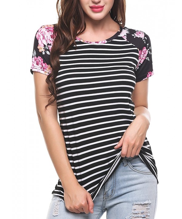 Kancystore Striped Floral T Shirt 01Black3